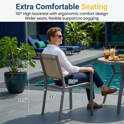 Set of 6, Heavy duty Metal Grey Outdoor Patio Chair – All Weather Textilene image 8