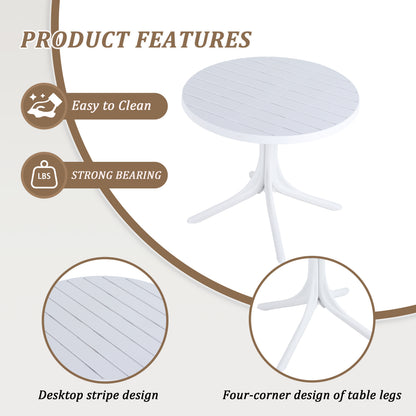 Summer - 4pcs Light Blue Stackable PP Armchair for Indoor/Outdoor Use – Ergonomic Slatted Back with 36 Inch Indoor/Outdoor Modern White Round PP Table image 6