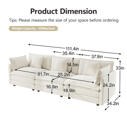 Sofa Set of 2 Chenille Couch, 2+3 Seater Sofa Set Deep Seat Sofa, Modern Sofa Set for Living Room, White Chenille image 6
