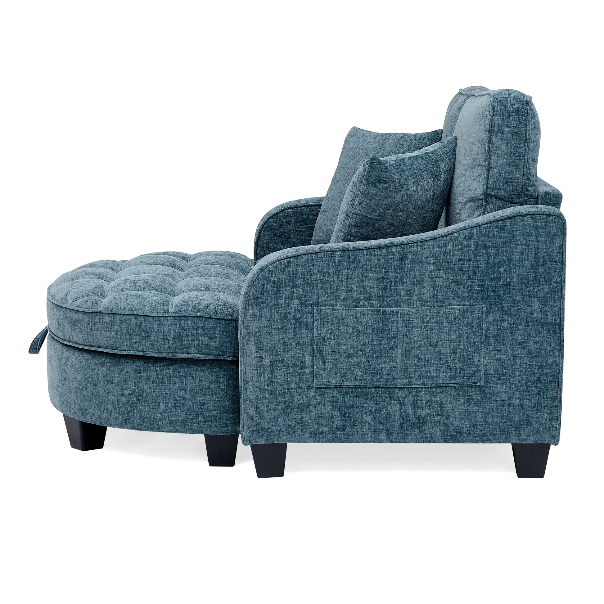 Two-seater sofa, double sofa chaise longue, with irregular armrests and backrests, footrest with storage space, comes with two small throw pillows, suitable for living room and bedroom -Blue image 8