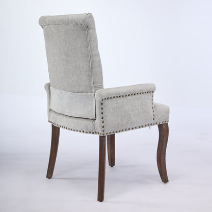 Upholstered Chenille Fabric Accent Dining Chair, Curved Solid Wood Legs, Elegant Tufted Club Dining Room Kitchen Room Arm Dining Chair, Single Pack,Beige,SW1895BG image 6