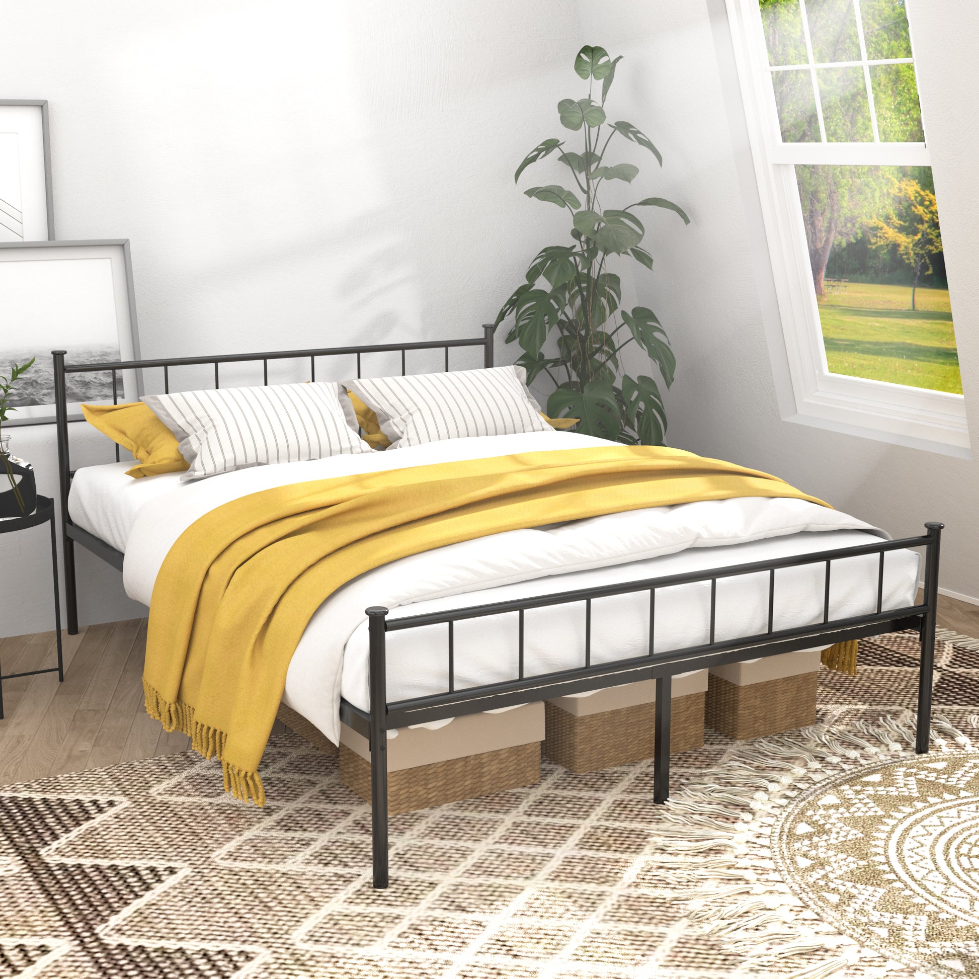 Queen Size Bed Frame, Headboard and Footboard,Structurally Stable, Under Bed Storage,No Box Spring Needed,Black image 1