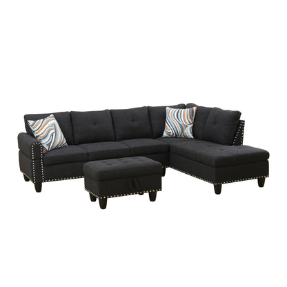 L shape Sectional Sofa Chair with cup holder - Black-Right image 10