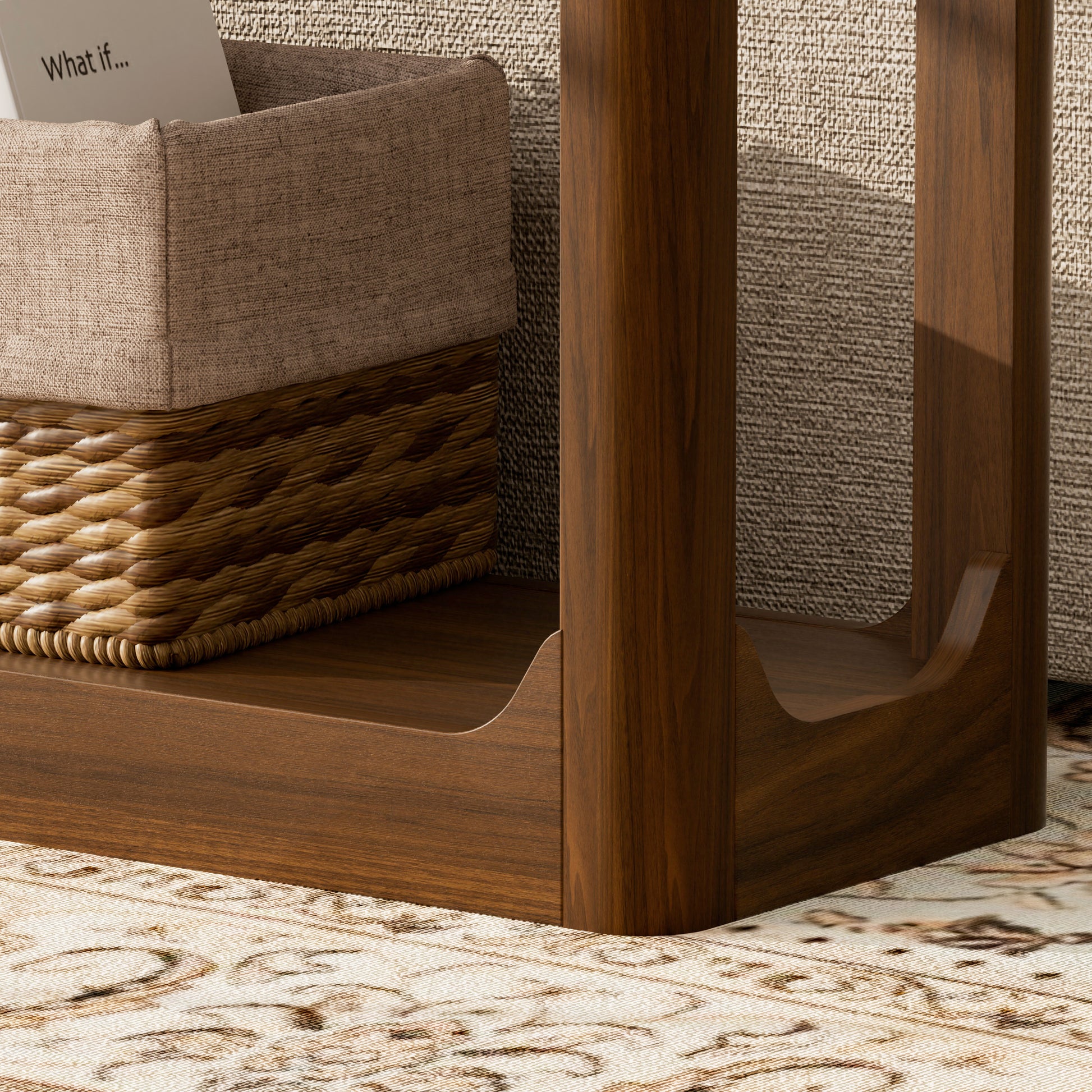 55.1-inch curved-leg storage table, ideal for entryways, slim wooden side table that can be placed behind a sofa, perfect for entryways, hallways, and doorways. Walnut,55.1"L*11.8"W*31.1"H image 12
