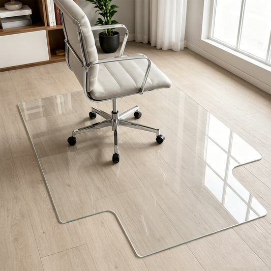 CLEAR Irregular Tempered Glass Chair Mat 36x47 Inch - Front View