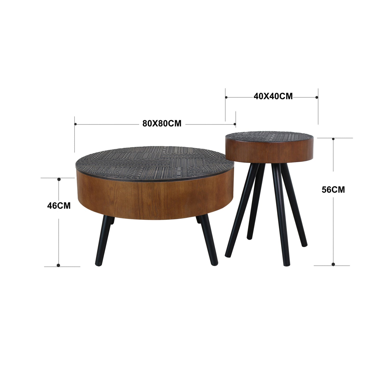 31.5-inch Round Carved Coffee Table with Storage Space, Mid-Century Modern Style Wooden Coffee Table, Four-Leg Design, 18-inch High, Living Room Accent Table (Brown and Black) image 5