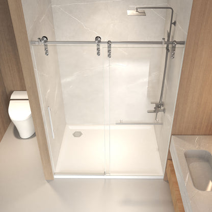44-48" x 76" H Frameless Sliding Shower Door, 5/16" (8mm) Clear Tempered Glass, Stainless Steel Frame,Brushed Nickel image 3