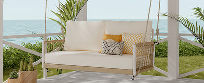 TREXM 1-Piece Woven Rope Outdoor Swing Sofa with Soft Cushions Seating 2 for Patio, Courtyard and Balcony (Beige) image 4