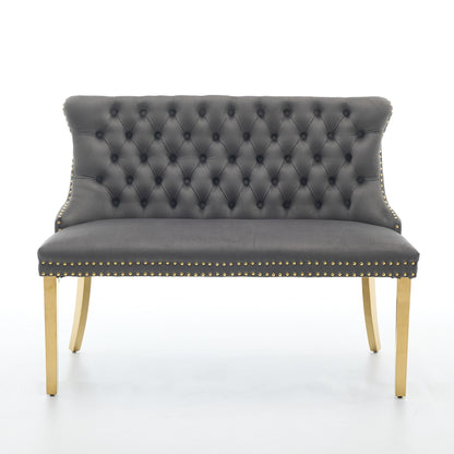 Velvet Double Dining Loveseat Bench, Kitchen & Dining Seating, 2-Seat Tufted Bench w/Handmade Buttons, Wing Back, Gold-Plated Steel Legs, Mid Century Modern,Single Pack,Gray,SW1602GY image 2
