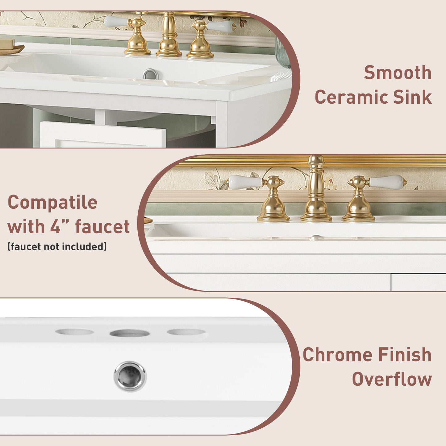 24" Bathroom Vanity Set Wall Mounted for Small Space, Bathroom Cabinet with Ceramic Sink, 2 Drawers and 1 Soft-Close Door image 5