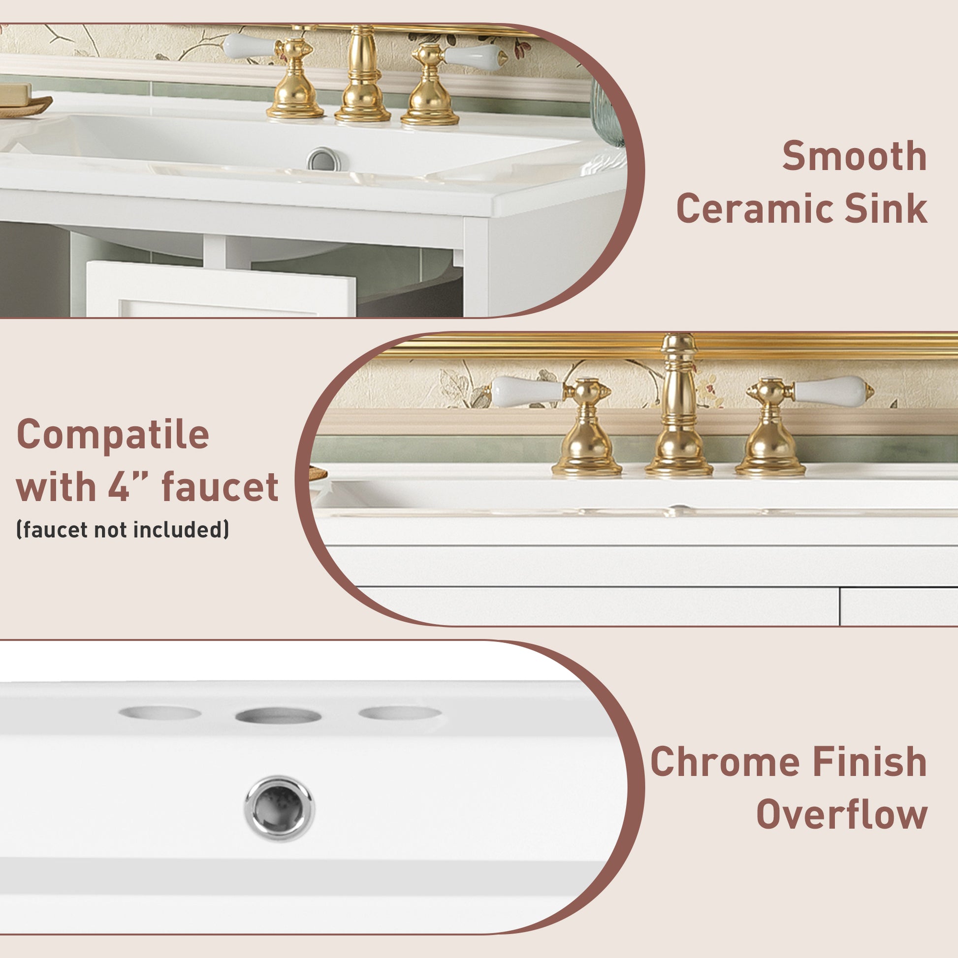 24" Bathroom Vanity Set Wall Mounted for Small Space, Bathroom Cabinet with Ceramic Sink, 2 Drawers and 1 Soft-Close Door image 5