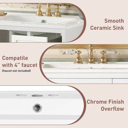 24" Bathroom Vanity Set Wall Mounted for Small Space, Bathroom Cabinet with Ceramic Sink, 2 Drawers and 1 Soft-Close Door image 5