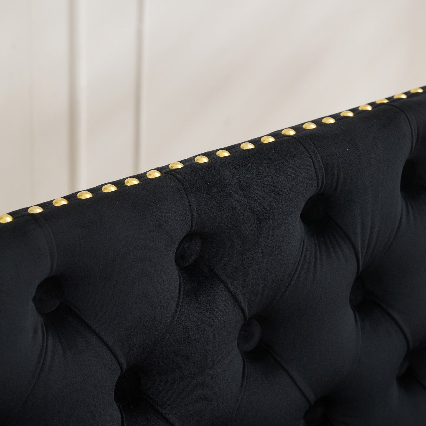 Velvet Double Dining Loveseat Bench, Kitchen & Dining Seating, 2-Seat Tufted Bench w/Handmade Buttons, Wing Back, Gold-Plated Steel Legs, Mid Century Modern,Single Pack,Black,SW1602BK image 11