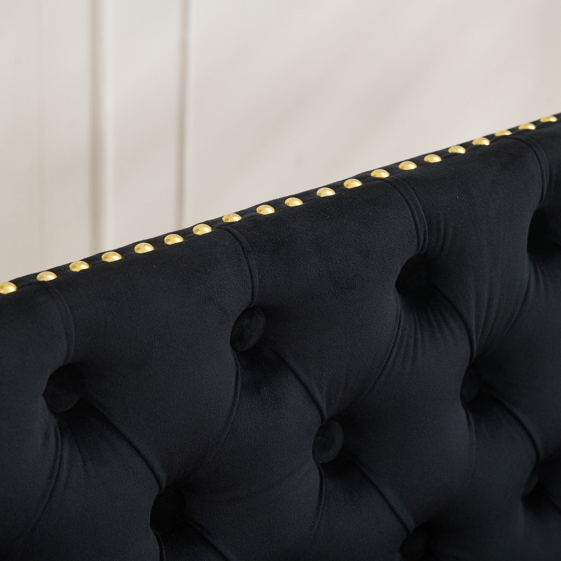 Velvet Double Dining Loveseat Bench, Kitchen & Dining Seating, 2-Seat Tufted Bench w/Handmade Buttons, Wing Back, Gold-Plated Steel Legs, Mid Century Modern,Single Pack,Black,SW1602BK image 11