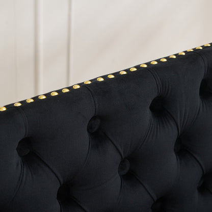 Velvet Double Dining Loveseat Bench, Kitchen & Dining Seating, 2-Seat Tufted Bench w/Handmade Buttons, Wing Back, Gold-Plated Steel Legs, Mid Century Modern,Single Pack,Black,SW1602BK image 11