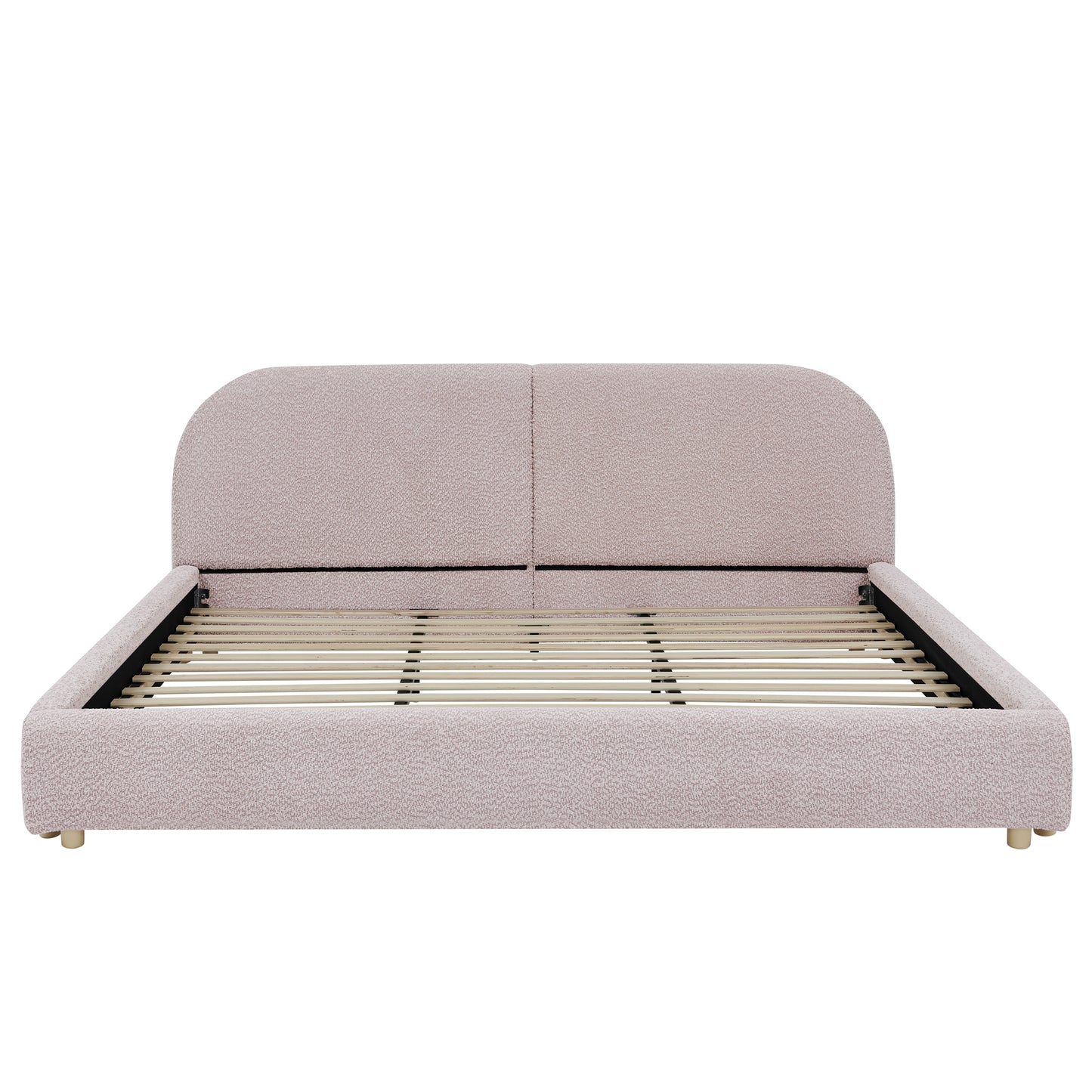 King Size Upholstered Bed Frame, Modern Minimalist Style with Tall Curved Headboard, Premium Circle Yarn Fabric & Sturdy Leg Support, Mattress Not Included-Pink image 8