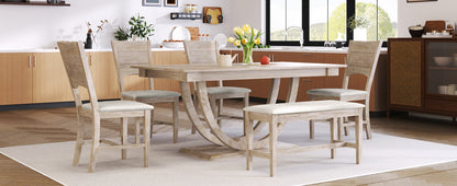 TOPMAX 6-Piece Wood Half Round Dining Table Set Kitchen Table Set with Long Bench and 4 Dining Chairs, Modern Style, Seadrift image 2
