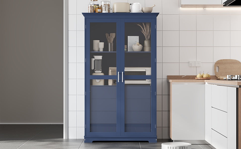 TOPMAX 44.7x20x75inch Kitchen Pantry, Freestanding Kitchen Storage Cabinet Display Cabinet with Glass Doors and 4 Built-in Drawers for Living Room, Home Office, Blue image 5