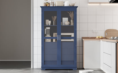 TOPMAX 44.7x20x75inch Kitchen Pantry, Freestanding Kitchen Storage Cabinet Display Cabinet with Glass Doors and 4 Built-in Drawers for Living Room, Home Office, Blue image 5