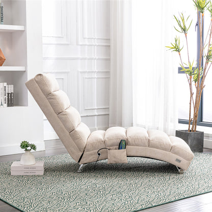COOLMORE Luxury Upholstered Chaise Lounge Chair with Vibration for Relaxation, Modern Fixed Back Fabric Leisure Recliner Sofa for Living Room/Bedroom image 4