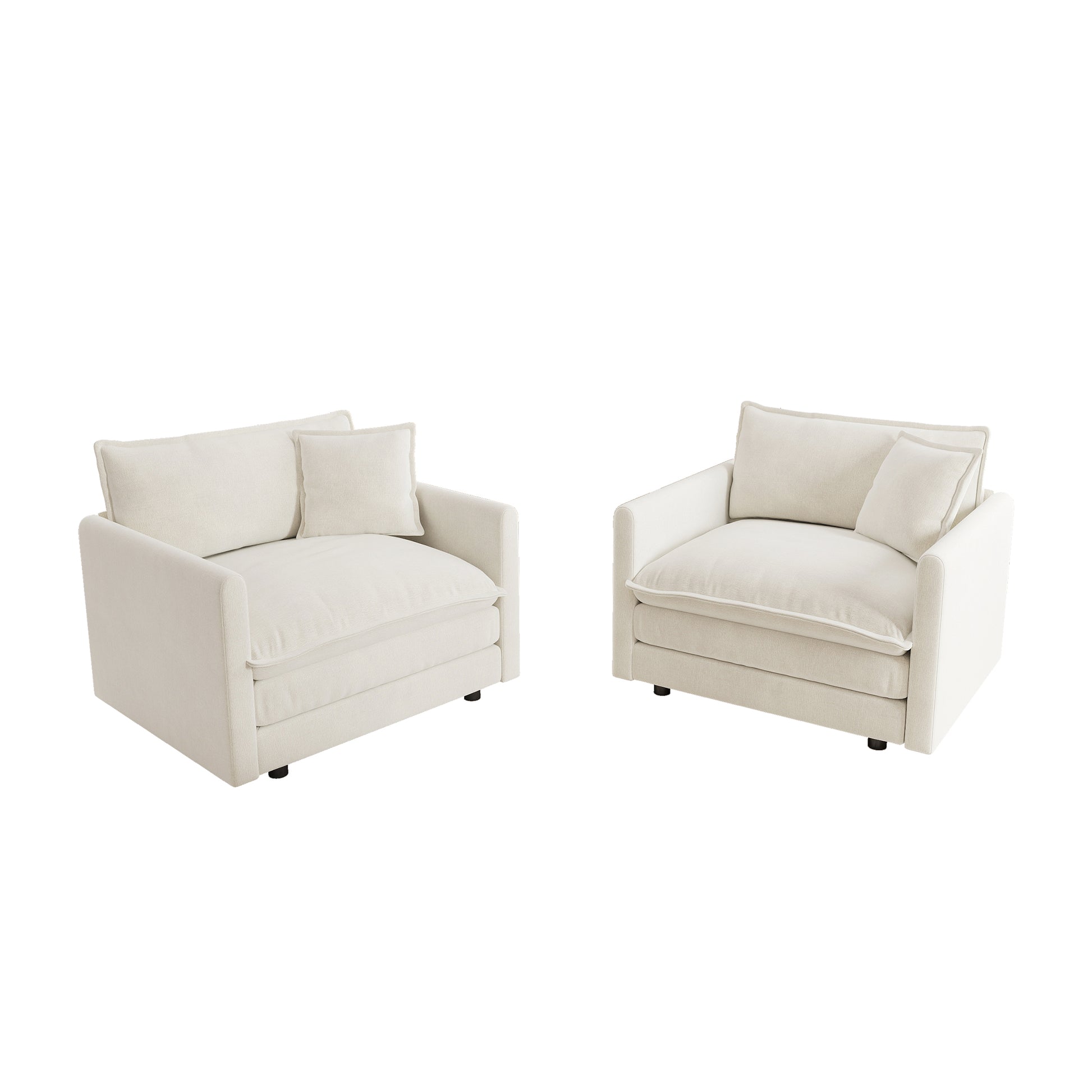 Accent Chair Set of 2, High-end Chenille Upholstered Armchairs, Living Room Side Chairs with Toss Pillow, White image 4