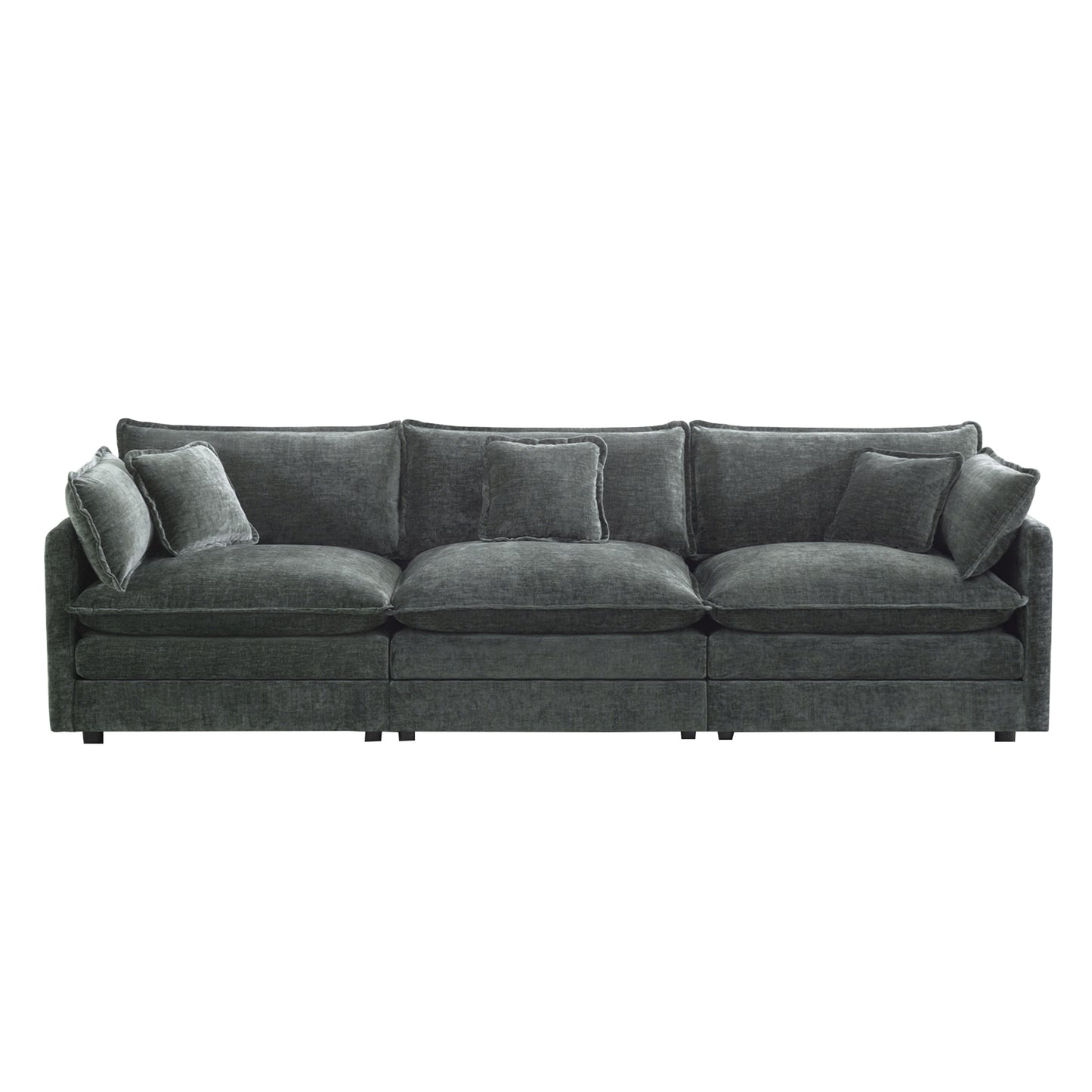 Mid-Century Modern Couch 3-Seater Sofa with 2 Armrest Pillows and 3 Toss Pillows, Couch for Living Room Gray Chenille image 4
