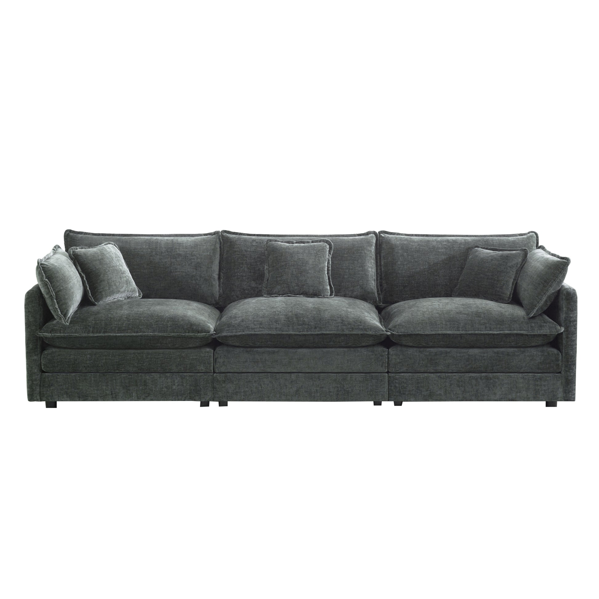 Mid-Century Modern Couch 3-Seater Sofa with 2 Armrest Pillows and 3 Toss Pillows, Couch for Living Room Gray Chenille image 4