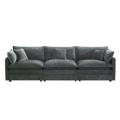 Mid-Century Modern Couch 3-Seater Sofa with 2 Armrest Pillows and 3 Toss Pillows, Couch for Living Room Gray Chenille image 4
