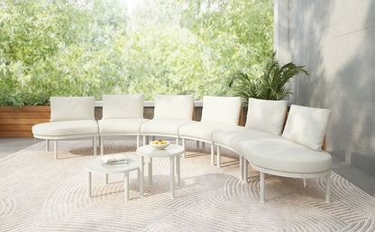 TOPMAX 8-Piece Patio Sofa Furniture Set, Half Moon Outdoor Sectional Sofa with 2 High-Low Coffee Tables, PE Wicker Rattan, Tempered Glass, 6 Pillows & Cushions, for Backyard, Garden, Poolside,Beige image 3