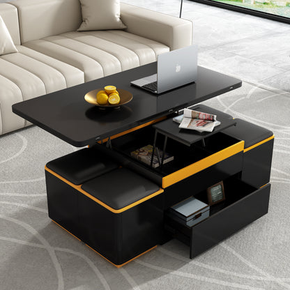 [Video Provided]VIBE HAUS Lift-Top Coffee Table with Storage Stools, Modern Center Table with Foldable Top, Multi-Functional Adjustable Coffee Table for Living Room(OLD SKU:N724P292506B) image 1