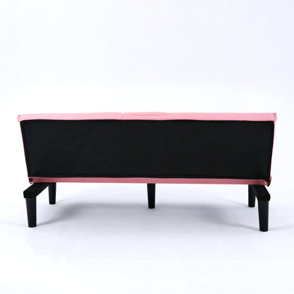 The 67-inch pink PVC multi-functional sofa bed, with a foldable and cup holder design, makes it extremely convenient to turn the living room into a guest room image 12