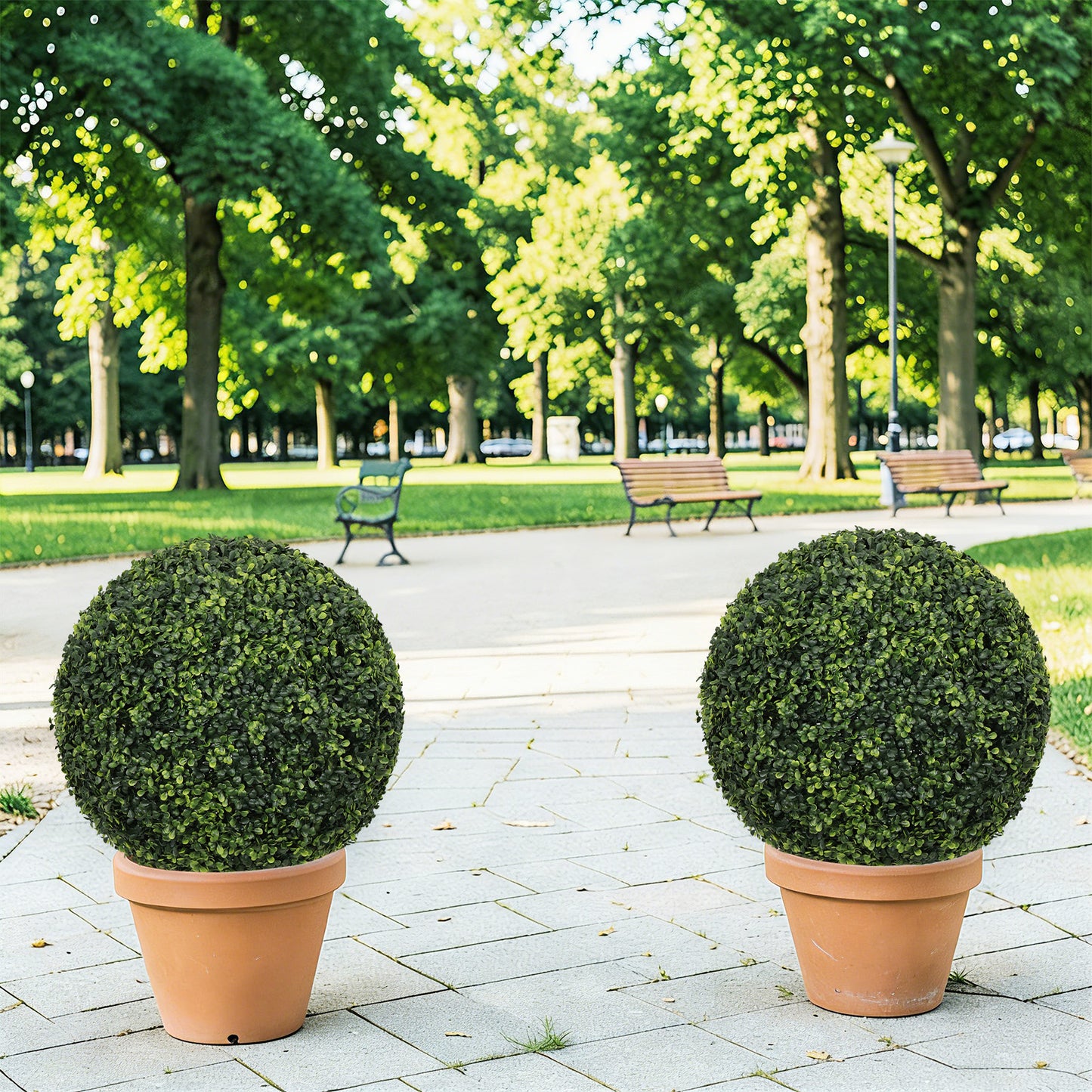 18.5IN dark Artificial Topiary Balls Outdoor Faux Boxwood Decorative Green Spheres for Garden Front Porch Patio Planter Decoration, 2pcs/set image 7