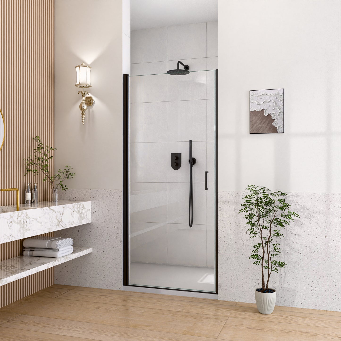 24" W x 72" H Semi-Frameless Circular Pivot Shower Door in Matte Black With 1/4" (6mm) Thick SGCC Tempered Glass image 2