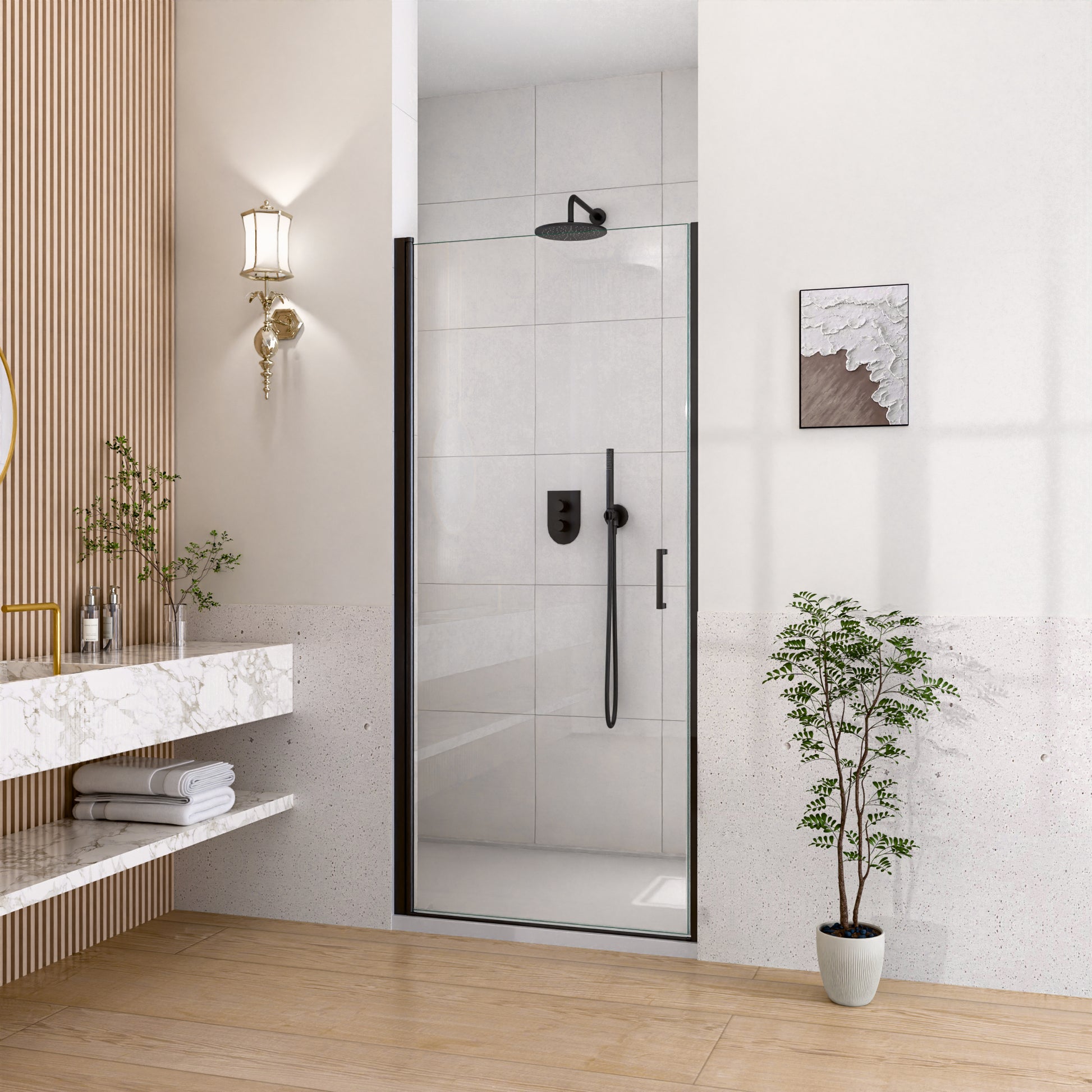 24" W x 72" H Semi-Frameless Circular Pivot Shower Door in Matte Black With 1/4" (6mm) Thick SGCC Tempered Glass image 2
