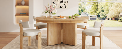 TREXM Oval Extendable Dining Table, Modern Farmhouse Kitchen Table with Pedestal Base and Adjustable Foot Pads for Dining Room, Kitchen (Natural) image 5