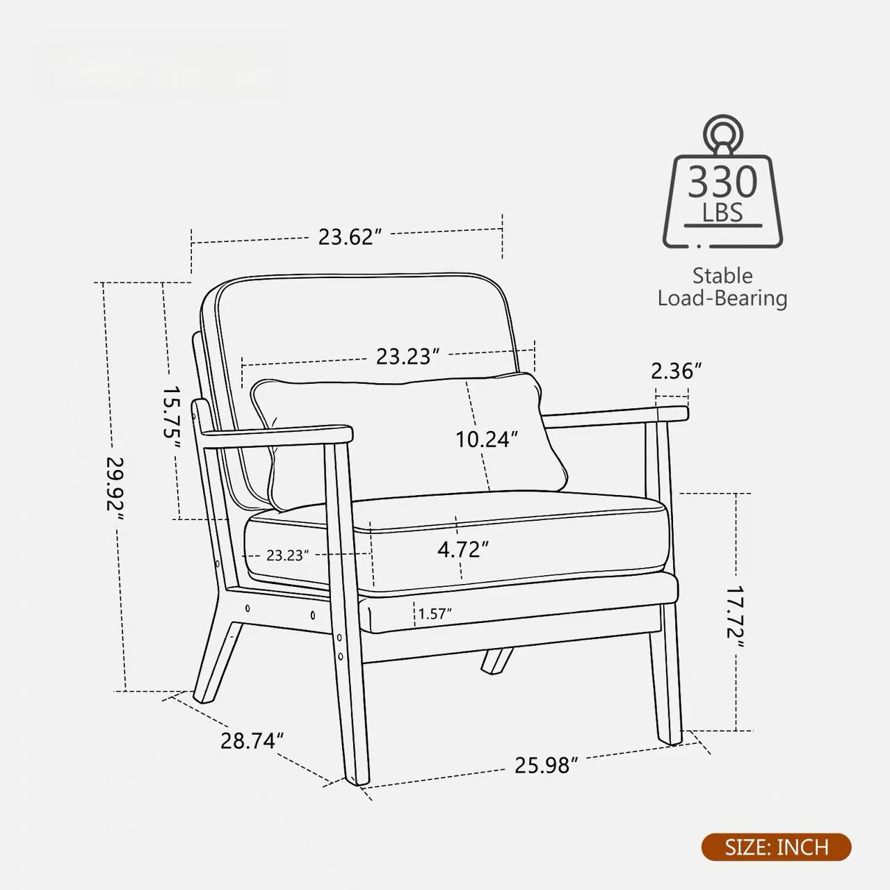 Mid-Century Modern Lounge Chair Single, Living Room Chair with Lumbar Pillow and Straight Wood Armrests, Accent Chair for Living Room, Bedroom, Indoor, Green image 3