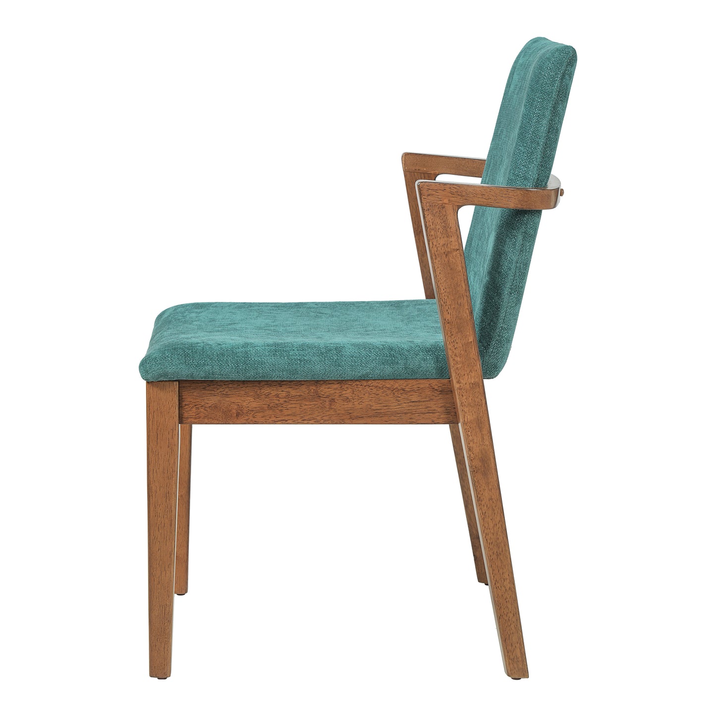 Mid-Century Modern Dining Chairs Set of 2 - Green Fabric Upholstered Armchairs with Walnut Color Rubber Wood Frame, 250lbs Capacity for Kitchen & Dining Room image 10