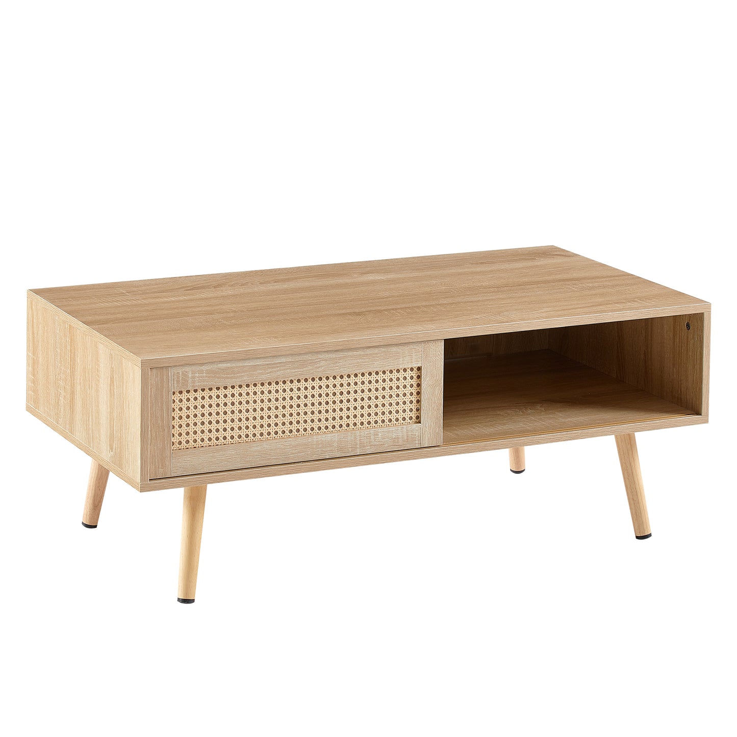41.34" Rattan Coffee table, sliding door for storage, solid wood legs, Modern table for living room, natural image 10