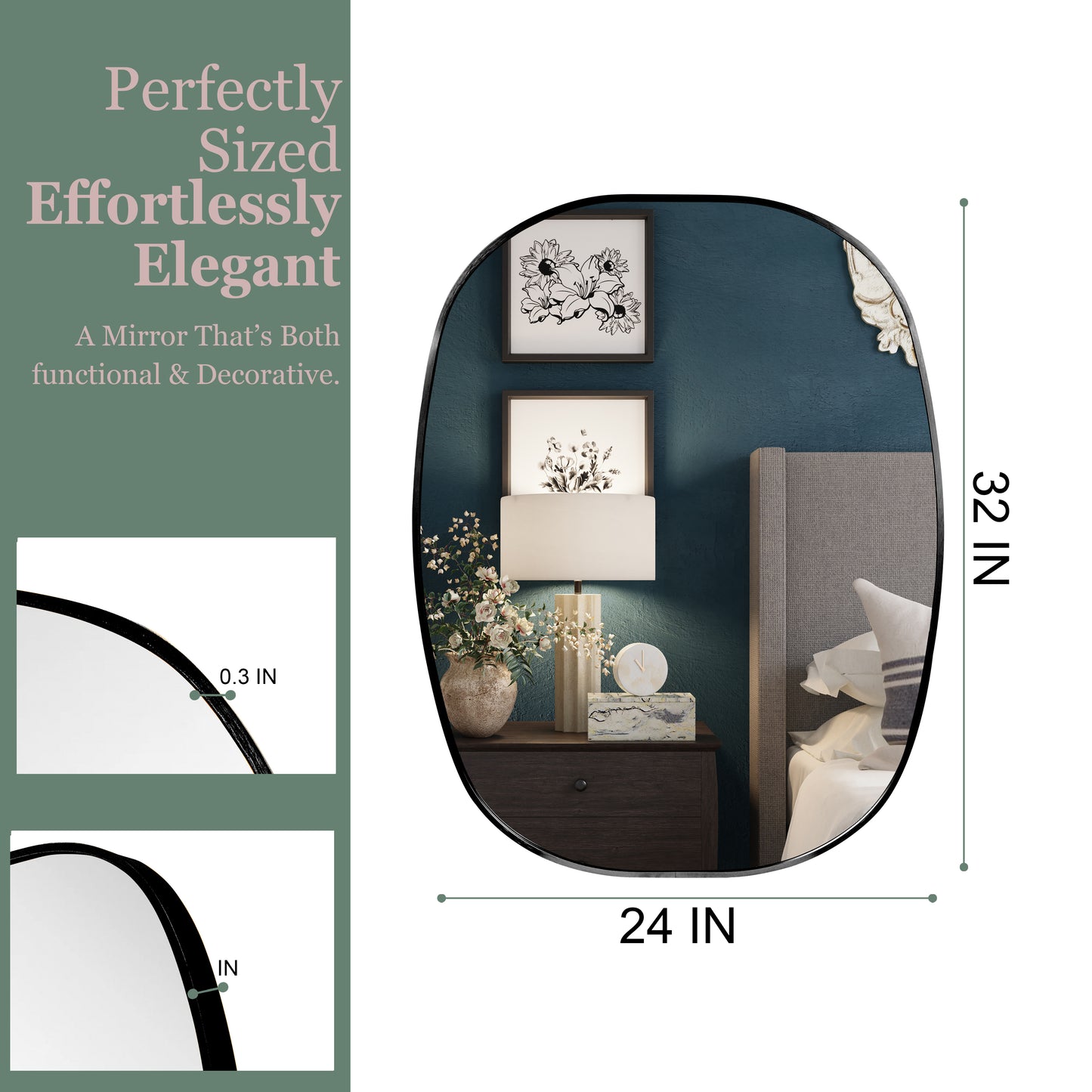 24x32 in Black Metal Framed Oval Vanity Bathrrom Mirror for Wall image 5