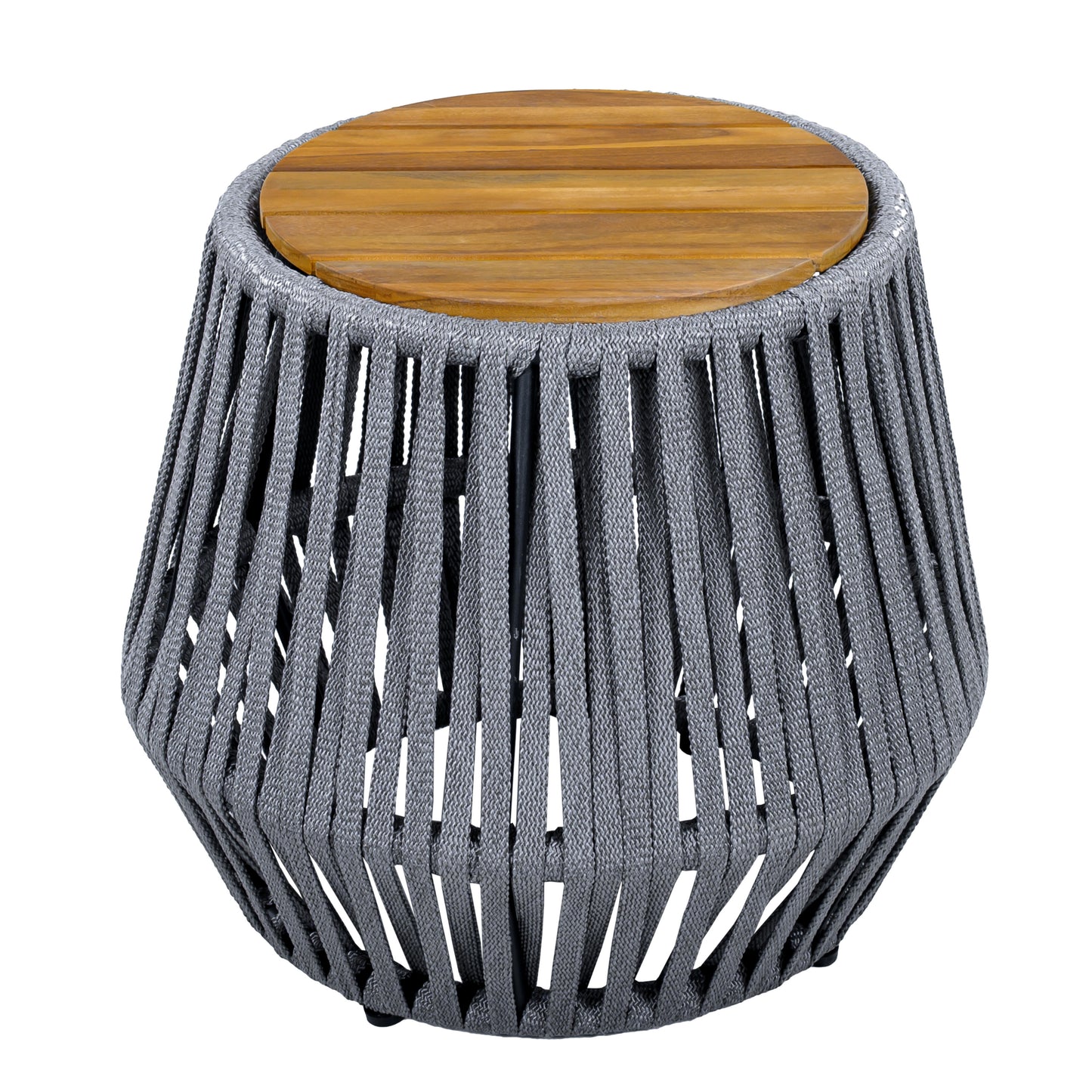 Outdoor Side Table with Rope and Acacia Wood - Teak Finish, 100 LBS Capacity, Weather-Resistant, Grey Rope Design image 4