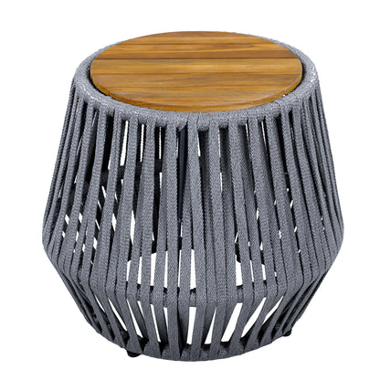 Outdoor Side Table with Rope and Acacia Wood - Teak Finish, 100 LBS Capacity, Weather-Resistant, Grey Rope Design image 4