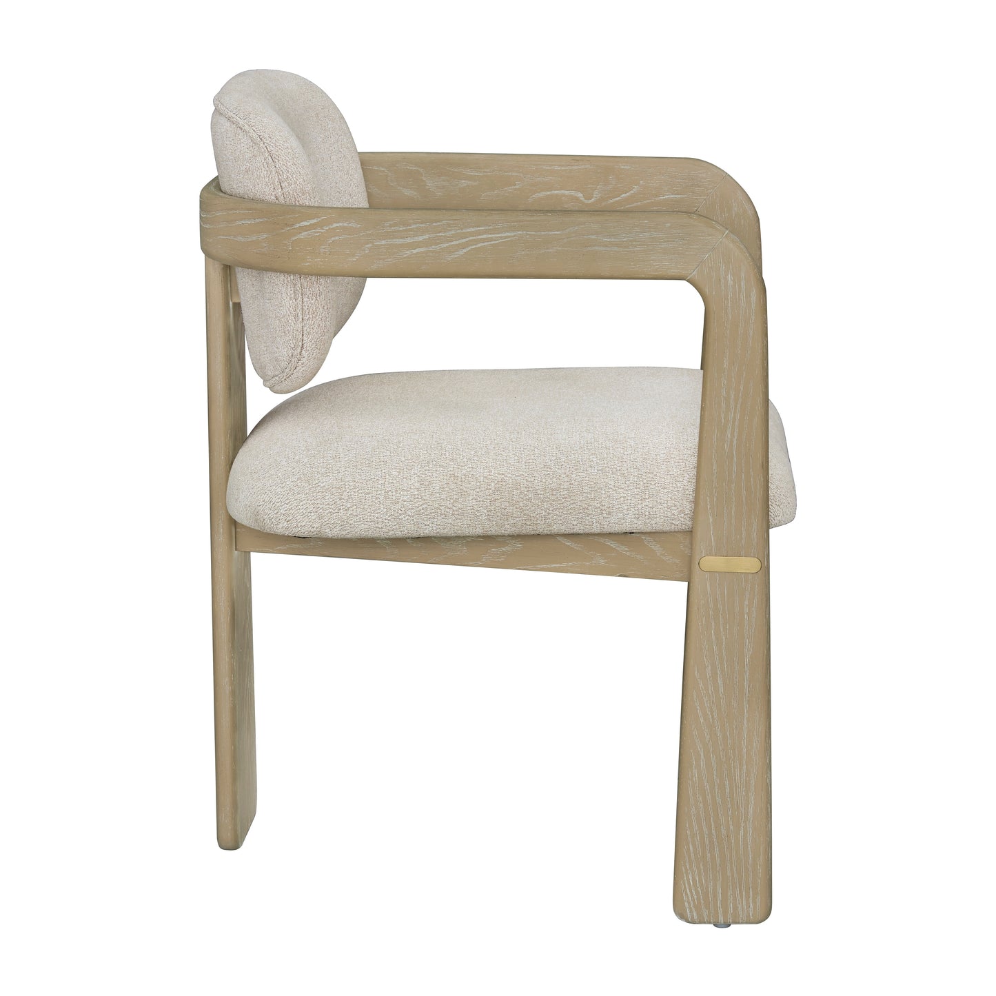 Modern Oak Finish Arm Chairs Set of 2 Beige Fabric Upholstery Curved Backrest Solid Rubberwood Dining Room Furniture image 4