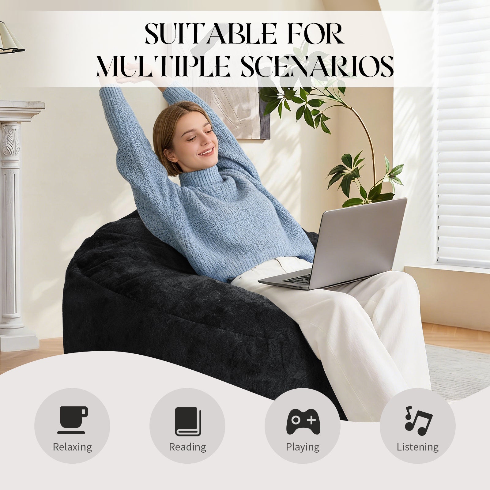 Ultra-Comfort Ergonomic Bean Bag Lounge Chair with Adjustable High-Elasticity Inner Filling and Detachable Washable Cover for Multi-Scene Use in Living Room/Bedroom/Balcony image 5