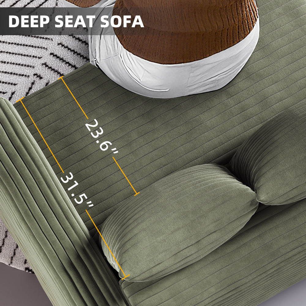 102.4 " Plush Corduroy 4-Seat Sofa,Modern Comfy Upholstered Sofa Cloud Couch,Deep Seat Couches with Soft Pillows,Convertible Deep Seat Sofa Lounge Chair for Apartment,Office,Green(Old Sku:W1885P346910 image 11