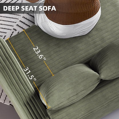 102.4 " Plush Corduroy 4-Seat Sofa,Modern Comfy Upholstered Sofa Cloud Couch,Deep Seat Couches with Soft Pillows,Convertible Deep Seat Sofa Lounge Chair for Apartment,Office,Green(Old Sku:W1885P346910 image 11