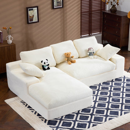 White corduroy compressed sofa. It has a soft and skin-friendly sitting feel, adding a healing atmosphere to the warm living room. It comes with 3 back cushions and 2 throw pillows. image 1