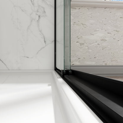 55"-60" W x 72" H Matte Black Reversible Installation Double Bypass Sliding Shower Door,Aluminium Alloy Frame,1/4"(6MM) Tempered Glass With Nano Explosion-proof Membrance,Easy Installation image 9