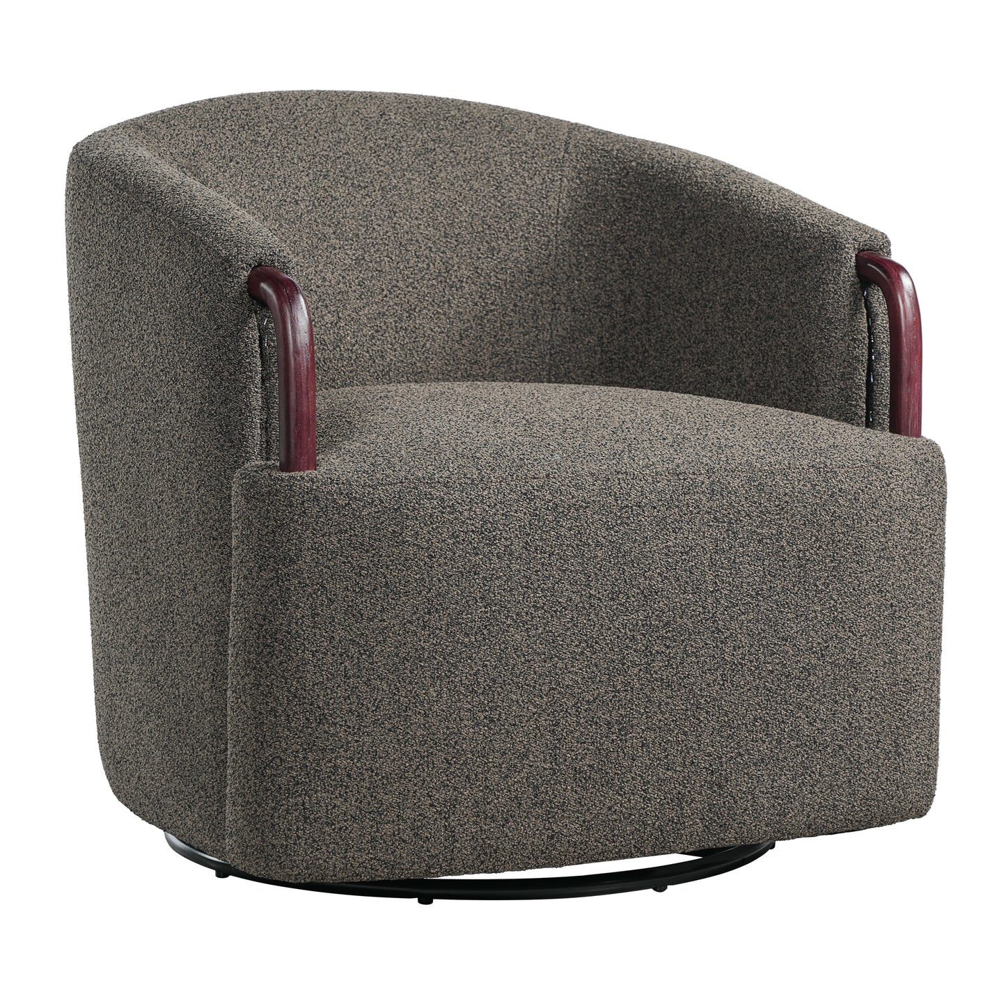 30" Modern Boucle Swivel Barrel Chair with Solid Wood Accents, Soft Durable Upholstery & 360° Swivel Base, Ideal for Living Room, Bedroom, or Office image 5
