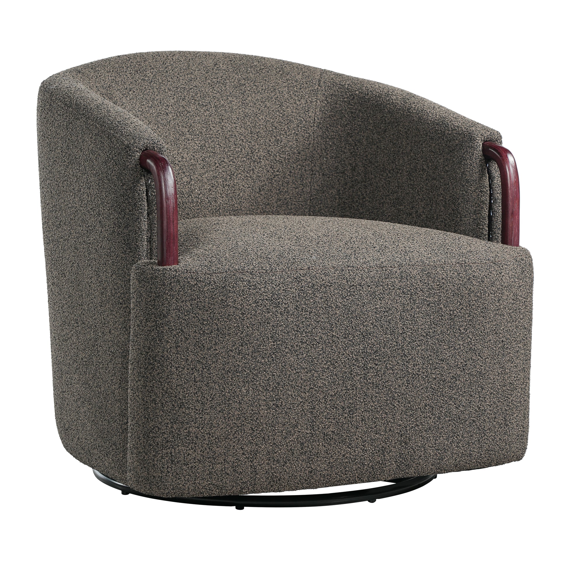 30" Modern Boucle Swivel Barrel Chair with Solid Wood Accents, Soft Durable Upholstery & 360° Swivel Base, Ideal for Living Room, Bedroom, or Office image 5