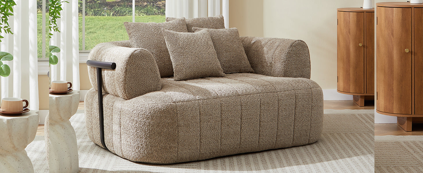 64" Oversized Boneless Chair Chaise Lounge Indoor with Metal Support, Upholstered Boucle Deep Seat Single Cloud Sofa Chair, Cozy Comfy Sofa Bed for Living Room & Bedroom image 4